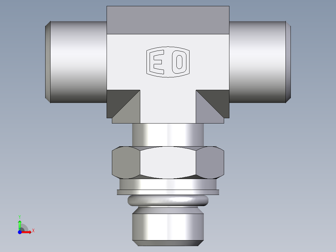 卡套式工业通用硬管接头EO_Adjustable_locknut_branch_tee_TEE08SMOROMDCF前视图