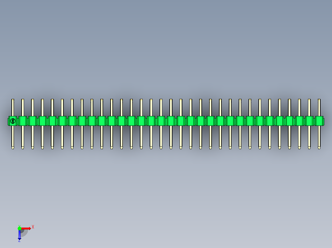 彩色公排针 100mil 2.54mm 系列-DS1022_green_2x32p_100mil_TypeD_rev1.0俯视图