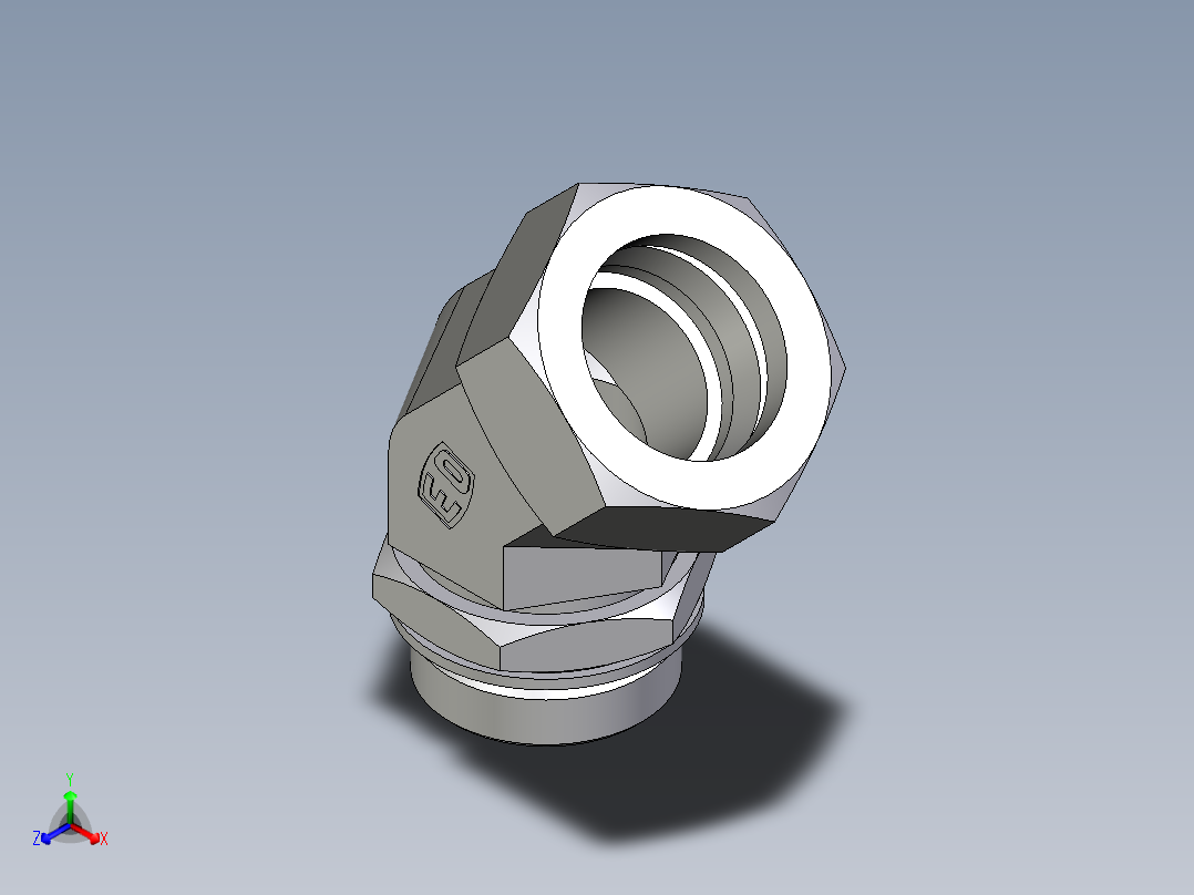 卡套式工业通用硬管接头EO_Adjustable_locknut_45_deg_elbow_VEE42ZLMCF正等轴测图