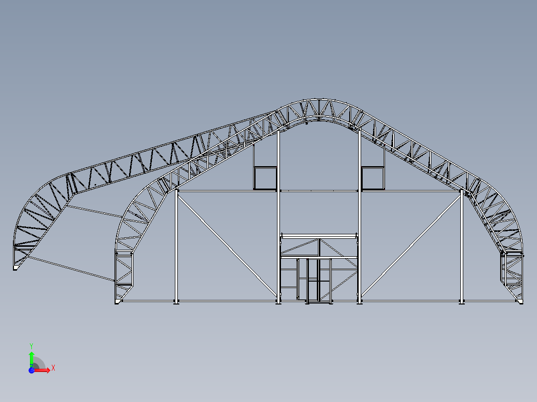 金属结构的停车场前视图