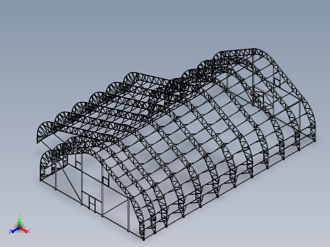 金属结构的停车场正等轴测图