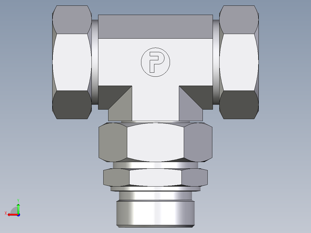 卡套式工业通用硬管接头EO_Assembled_adjustable_standpipe_branch_tee_EVT42LR71后视图