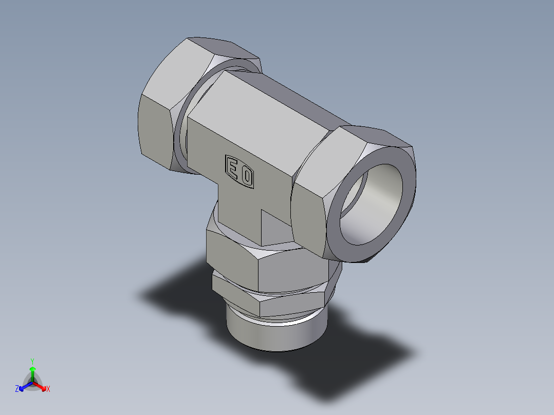 卡套式工业通用硬管接头EO_Assembled_adjustable_standpipe_branch_tee_EVT42LR71正等轴测图