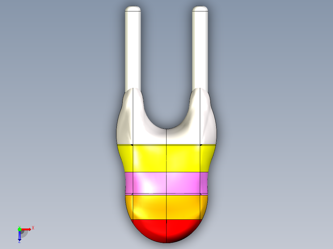 负温度系数热敏电阻（NTC）电热调节器。该器件由一个NTC芯片组成，焊接在两根镀锡铜线之间俯视图