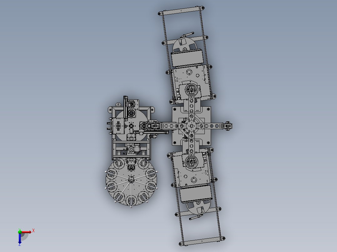 多工位双转台生产组装线模型俯视图