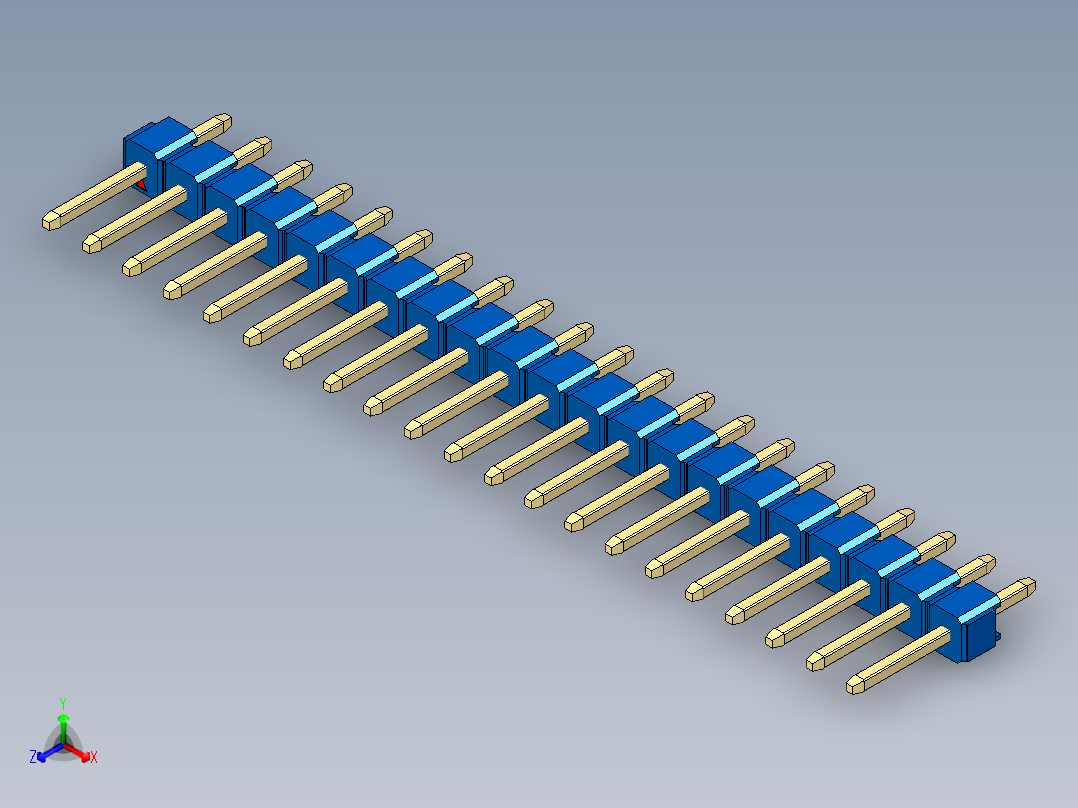 彩色公头100mil（2.54mm）系列-DS1021_blue_1x21p_100mil_Type1_rev1.0正等轴测图