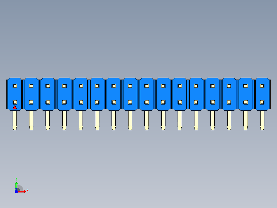 彩色公排针 100mil 2.54mm 系列-DS1022_blue_2x16p_100mil_TypeD_rev1.0前视图