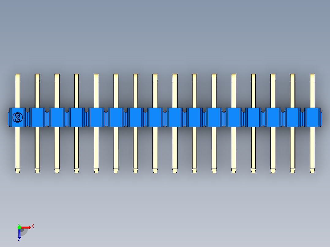 彩色公排针 100mil 2.54mm 系列-DS1022_blue_2x16p_100mil_TypeD_rev1.0俯视图