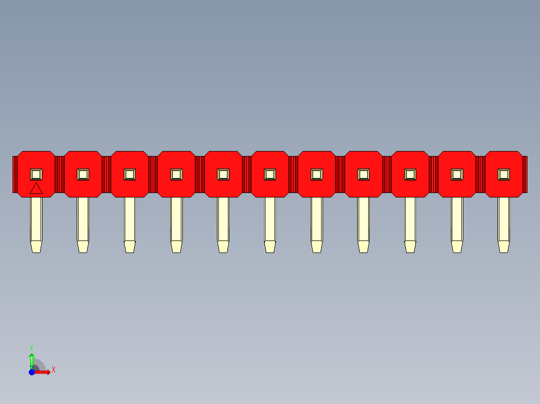 彩色公排针 100mil 2.54mm 系列-DS1022_red_1x11p_100mil_TypeD_rev1.0前视图