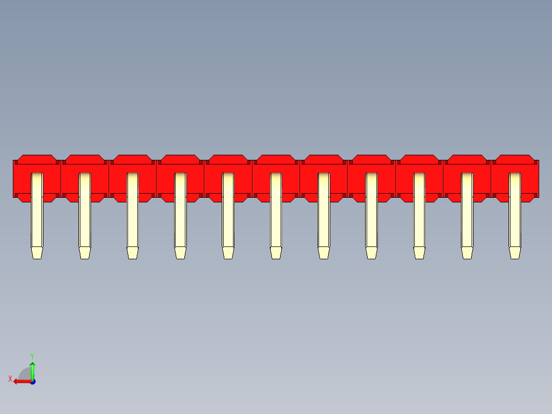 彩色公排针 100mil 2.54mm 系列-DS1022_red_1x11p_100mil_TypeD_rev1.0后视图