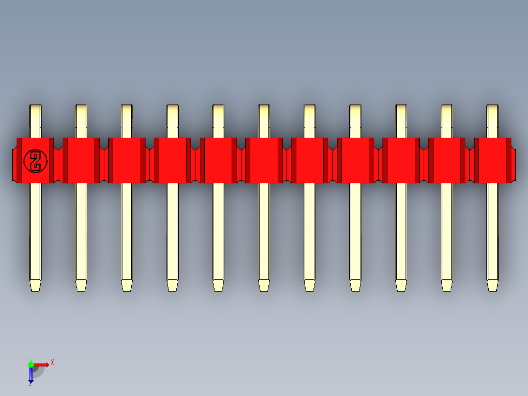 彩色公排针 100mil 2.54mm 系列-DS1022_red_1x11p_100mil_TypeD_rev1.0俯视图