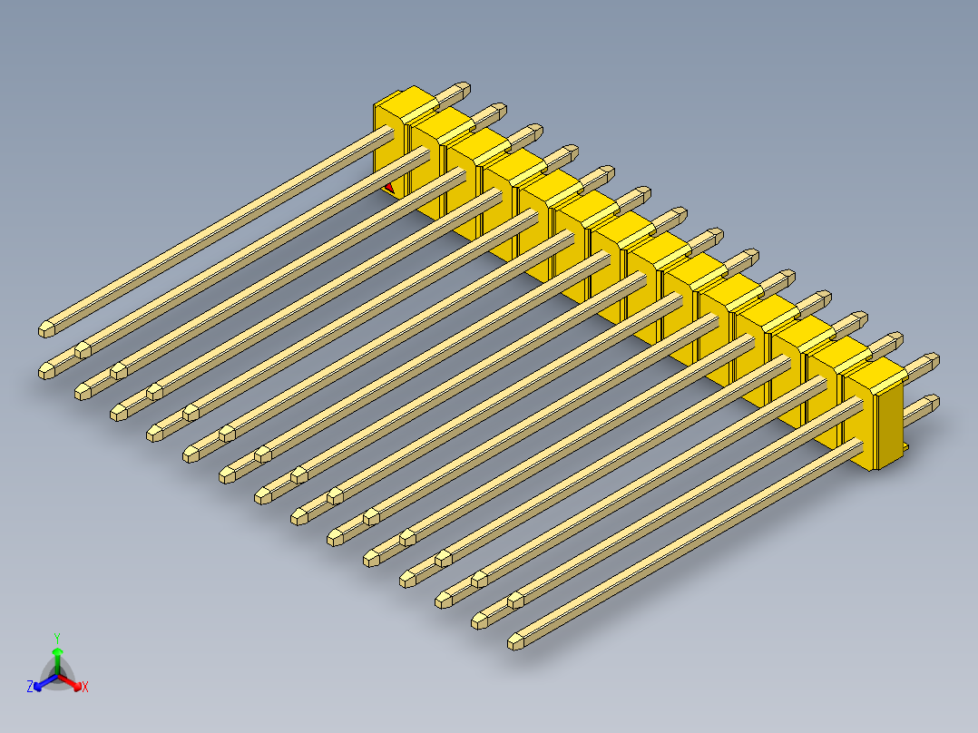 彩色公头100mil（2.54mm）系列-DS1021_yellow_2x14p_100mil_Type43_rev1.0正等轴测图
