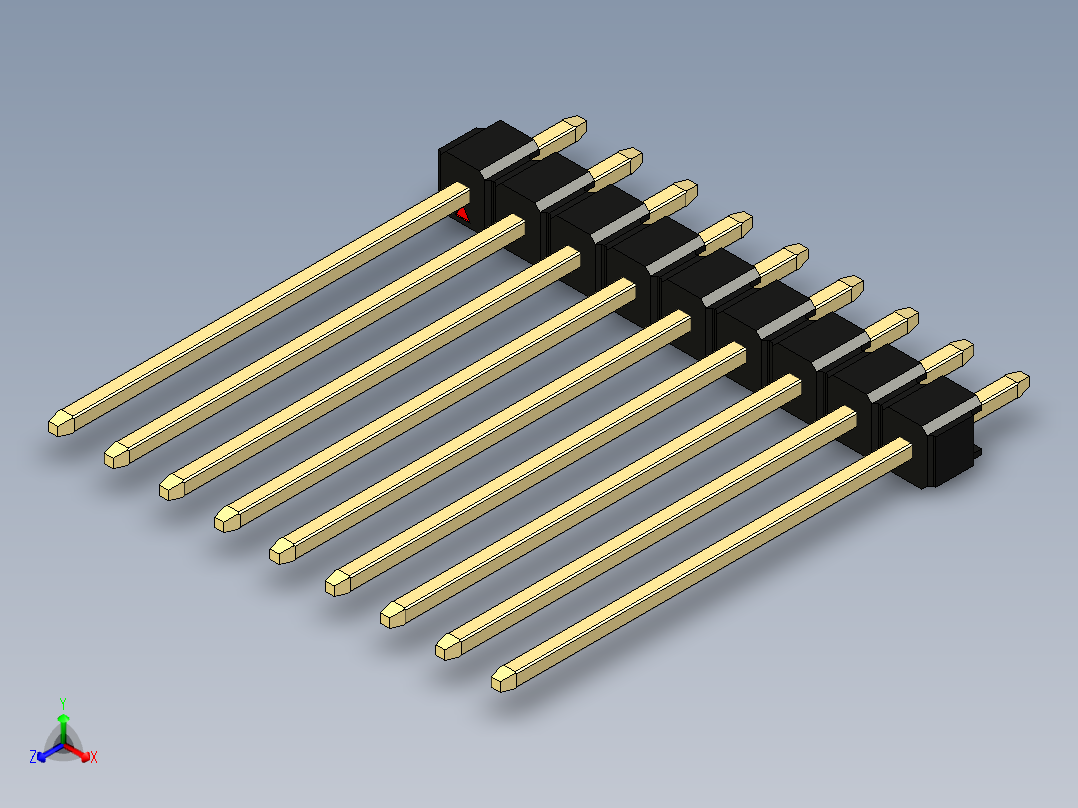 彩色公头100mil（2.54mm）系列-DS1021_black_1x09p_100mil_Type19_rev1.0正等轴测图