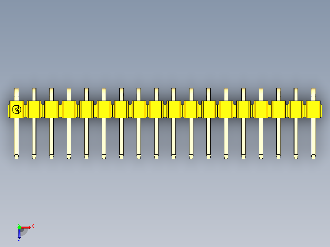 彩色公排针 100mil 2.54mm 系列-DS1022_yellow_1x18p_100mil_TypeD_rev1.0俯视图