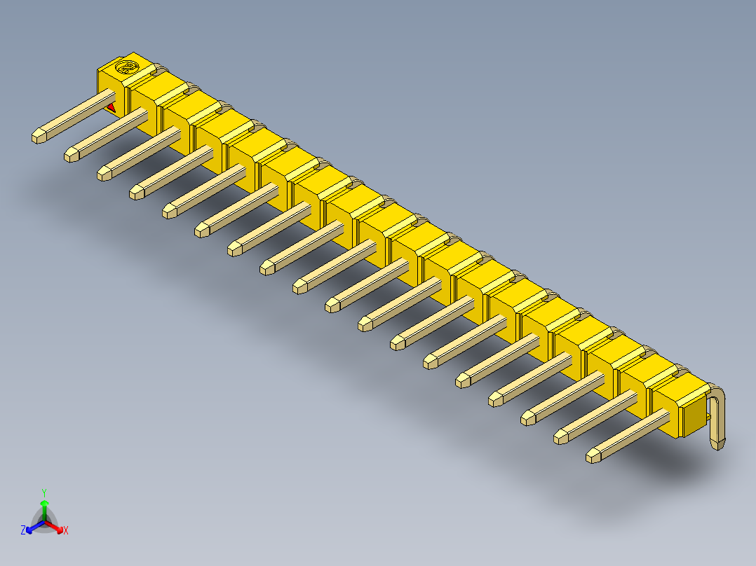 彩色公排针 100mil 2.54mm 系列-DS1022_yellow_1x18p_100mil_TypeD_rev1.0正等轴测图