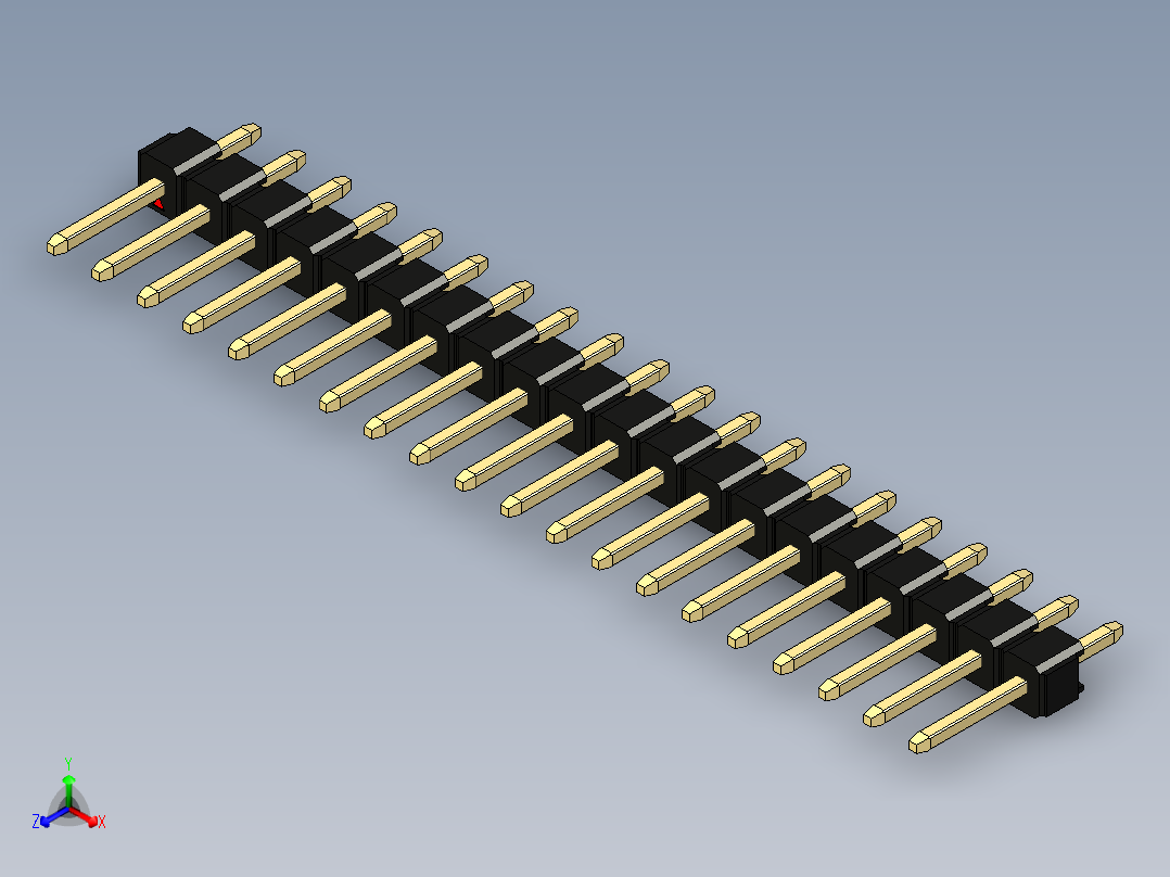 彩色公头100mil（2.54mm）系列-DS1021_black_1x20p_100mil_Type1_rev1.0正等轴测图