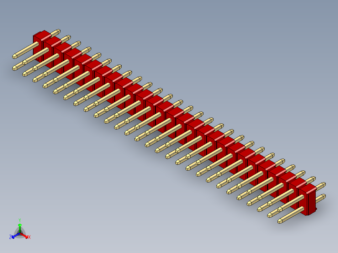 彩色公头100mil（2.54mm）系列-DS1021_red_2x27p_100mil_Type1_rev1.0正等轴测图