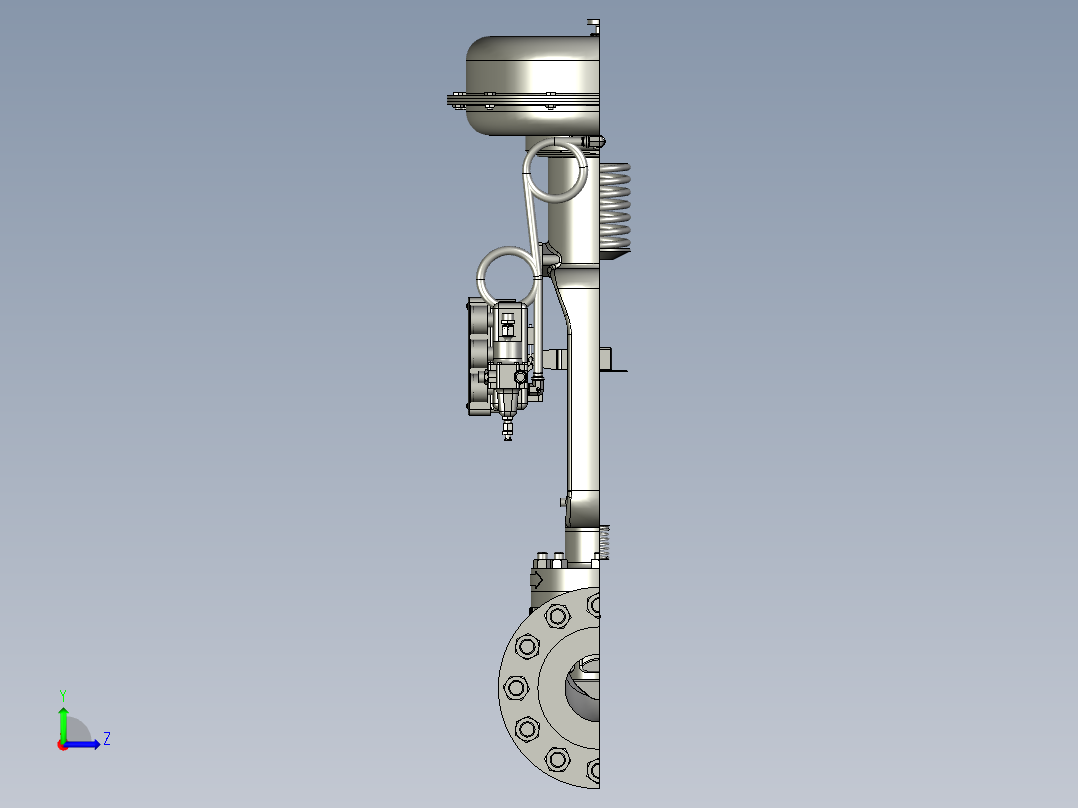 气动隔膜调节阀低温流量调节阀剖切详细结构左视图