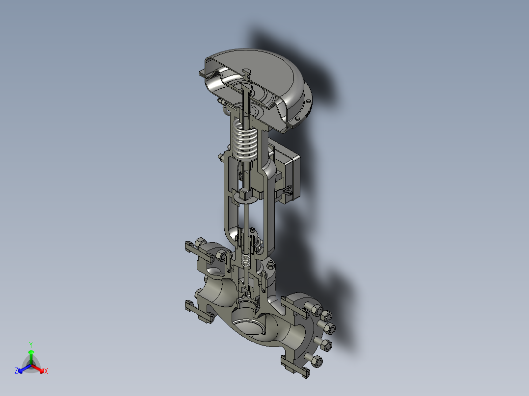 气动隔膜调节阀低温流量调节阀剖切详细结构正等轴测图