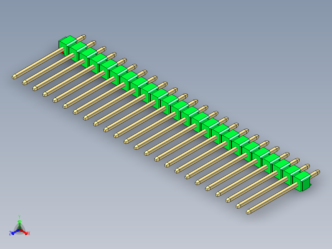 彩色公头100mil（2.54mm）系列-DS1021_green_1x24p_100mil_Type5_rev1.0正等轴测图