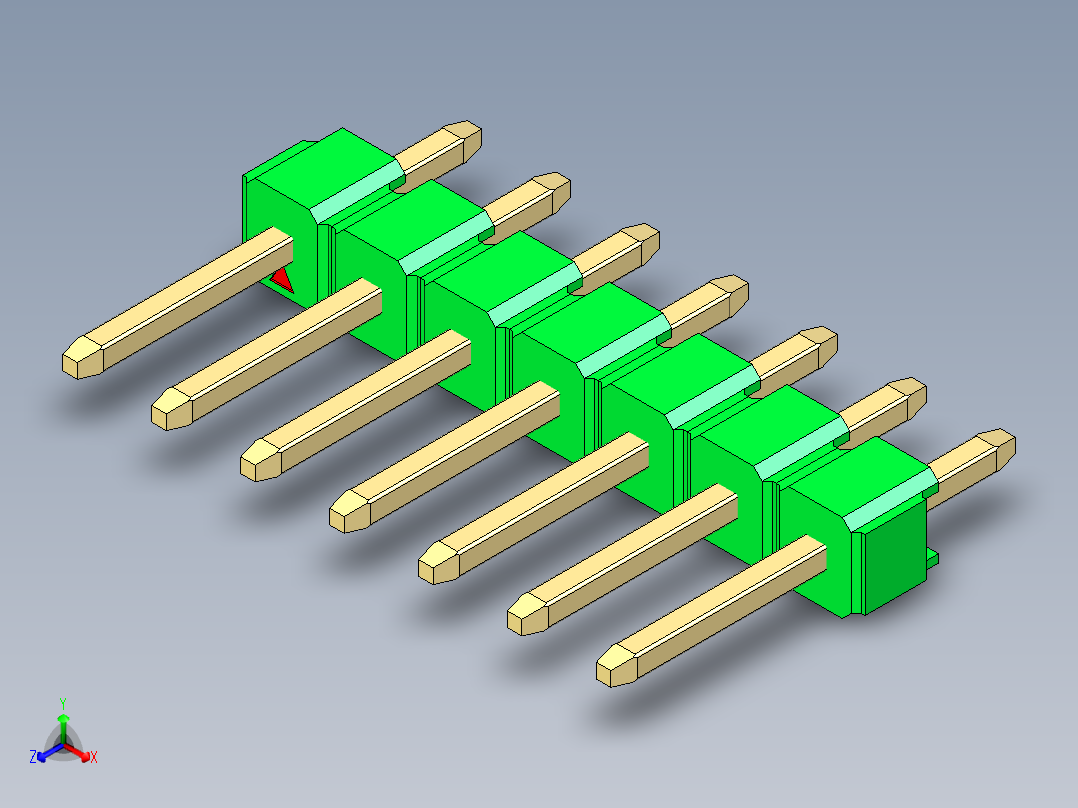 彩色公头100mil（2.54mm）系列-DS1021_green_1x07p_100mil_Type1_rev1.0正等轴测图