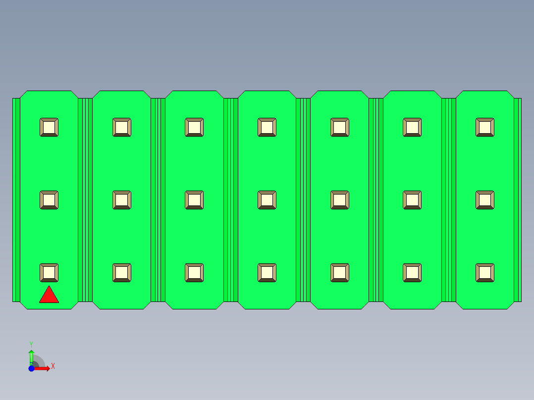 彩色公头100mil（2.54mm）系列-DS1021_green_3x07p_100mil_Type5_rev1.0前视图