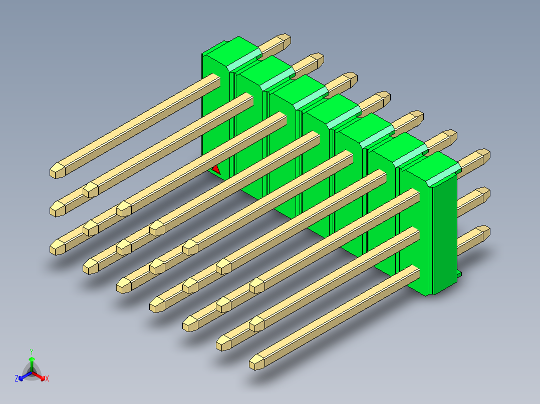 彩色公头100mil（2.54mm）系列-DS1021_green_3x07p_100mil_Type5_rev1.0正等轴测图