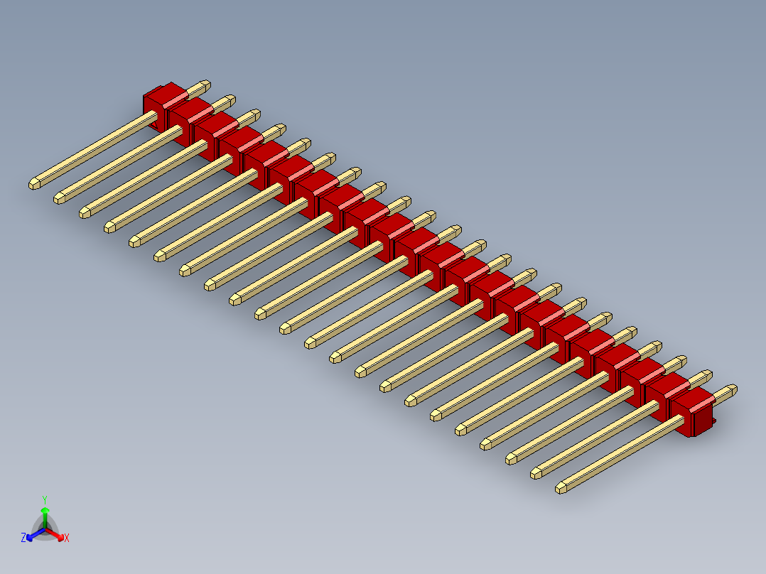 彩色公头100mil（2.54mm）系列-DS1021_red_1x22p_100mil_Type5_rev1.0正等轴测图