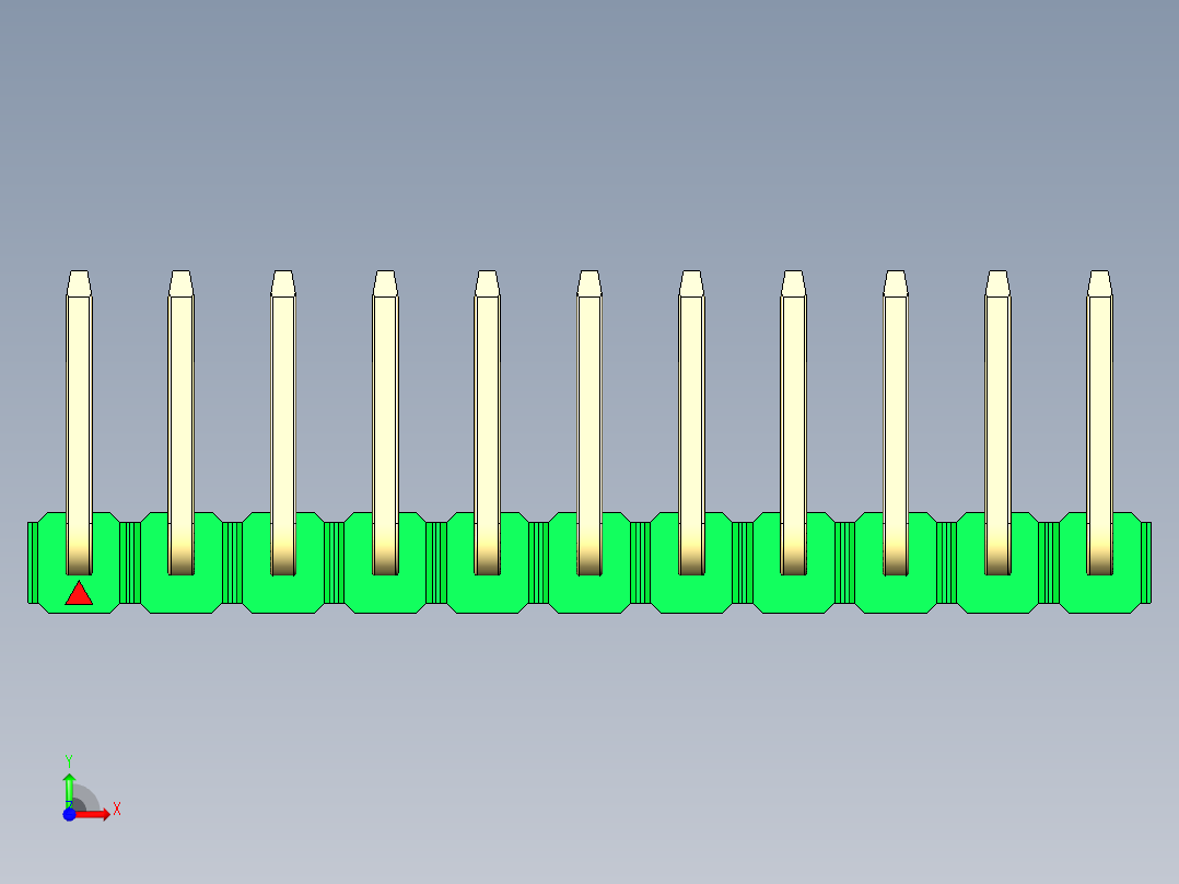 彩色公排针 100mil 2.54mm 系列-DS1022_green_11p_100mil_TypeU_rev1.0前视图