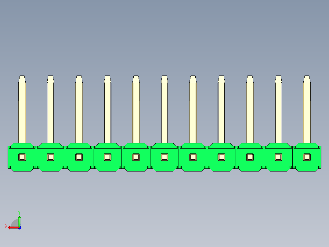 彩色公排针 100mil 2.54mm 系列-DS1022_green_11p_100mil_TypeU_rev1.0后视图