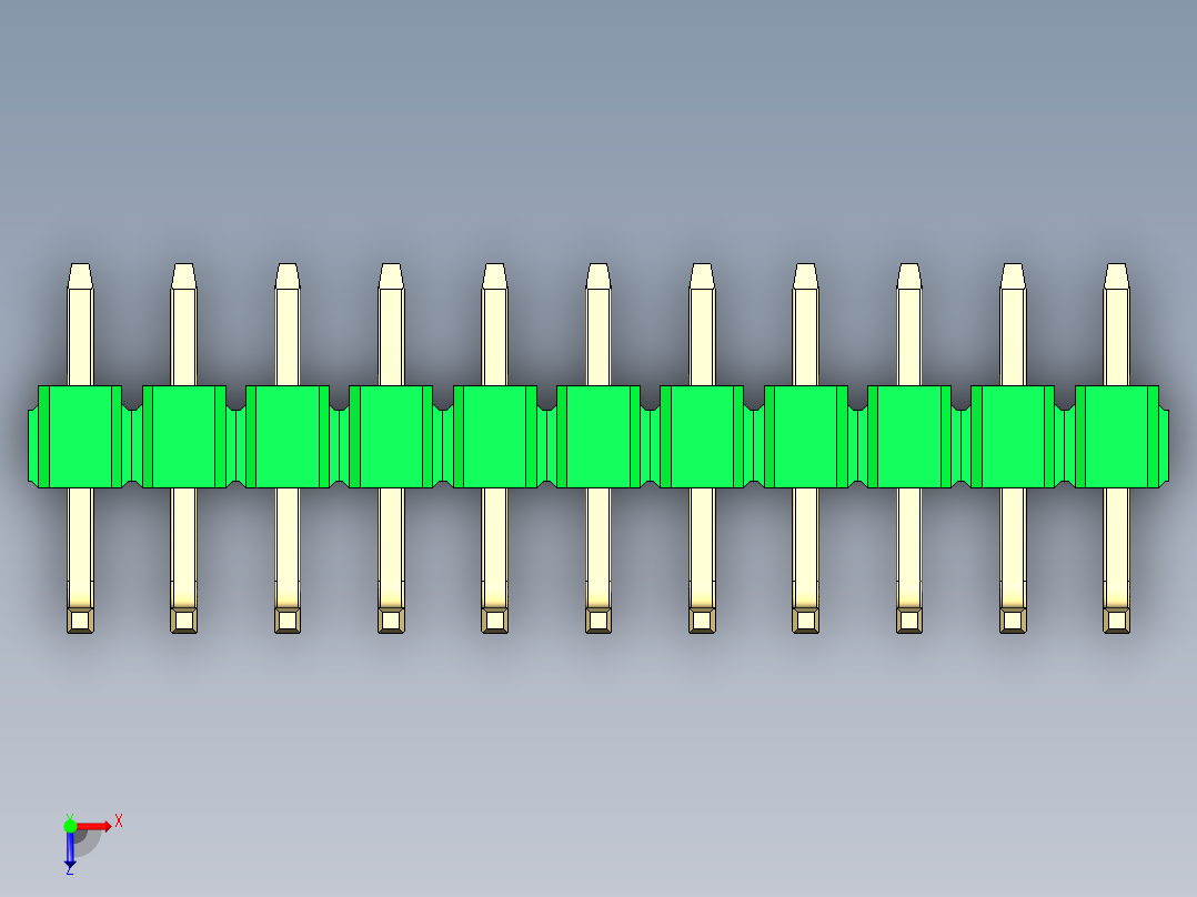 彩色公排针 100mil 2.54mm 系列-DS1022_green_11p_100mil_TypeU_rev1.0俯视图