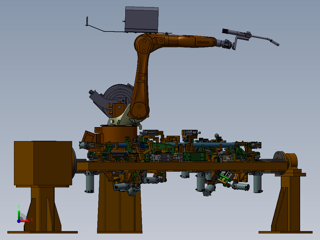 汽车仪表梁骨架机器人弧焊焊装夹具前视图