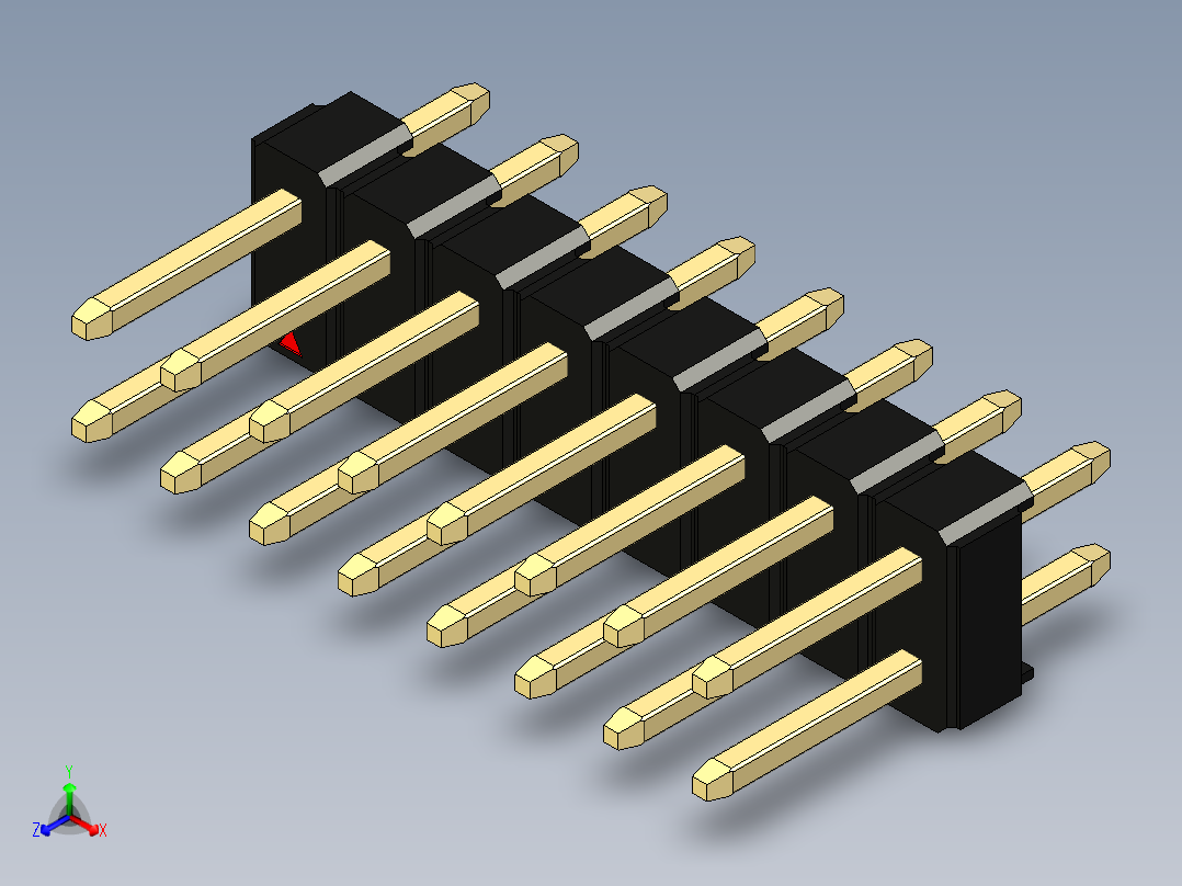 彩色公头100mil（2.54mm）系列-DS1021_black_2x08p_100mil_Type1_rev1.0正等轴测图