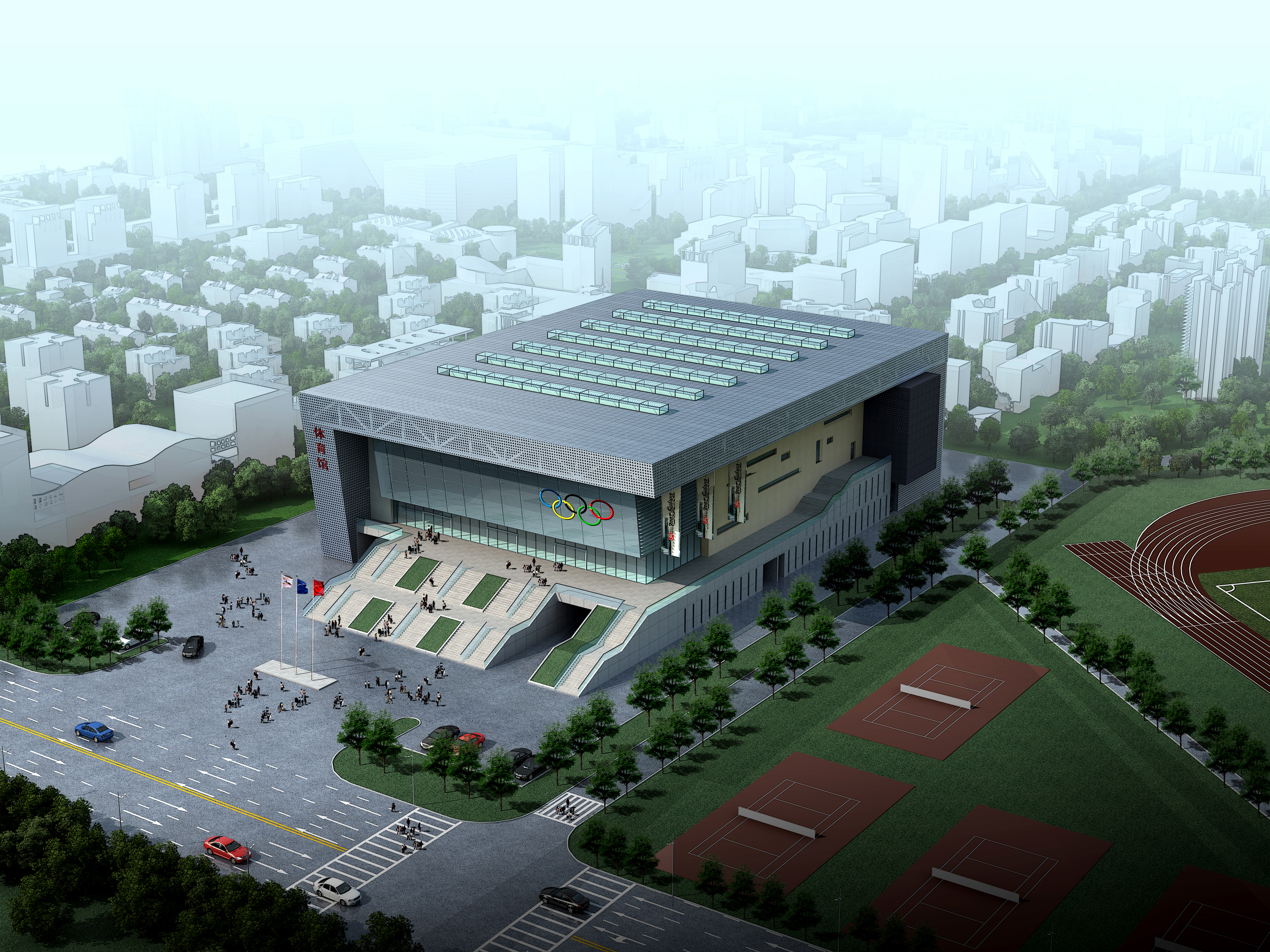 中学体育馆建筑设计方案资料（含效果图 CAD SU）