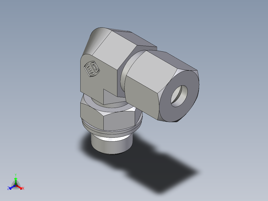 卡套式工业通用硬管接头EO_Adjustable_Locknut_elbow_WEE08ZSMCF正等轴测图