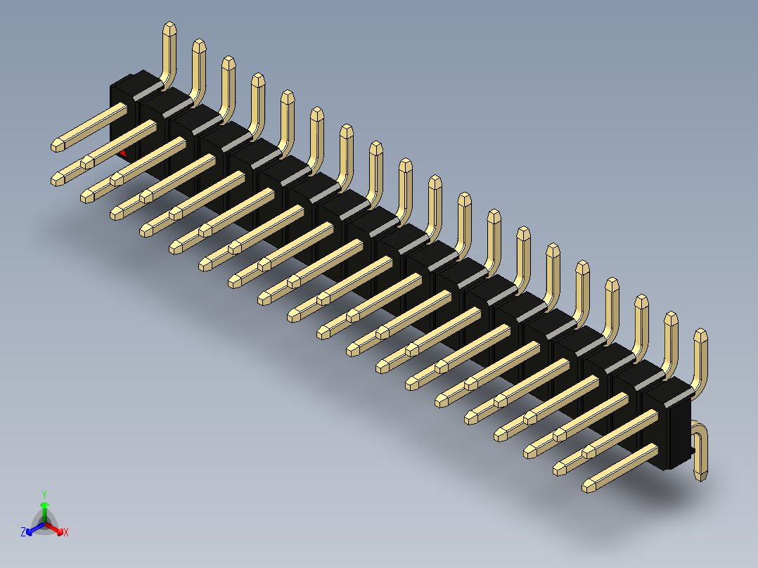 彩色公排针 100mil 2.54mm 系列-DS1022_black_38p_100mil_TypeSMT_rev1.0正等轴测图