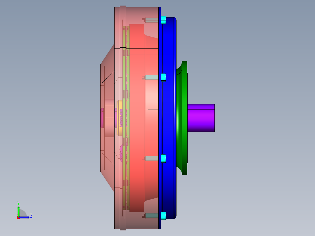 P103-PASSAT（帕萨特）新领域车型汽车拉式膜片弹簧离合器设计及三维catia建模左视图