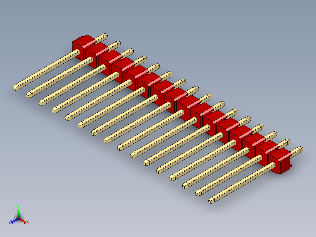 彩色公头100mil（2.54mm）系列-DS1021_red_1x16p_100mil_Type5_rev1.0正等轴测图