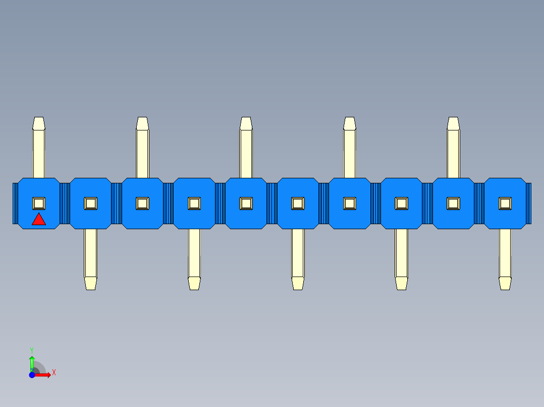彩色公排针 100mil 2.54mm 系列-DS1022_blue_10p_100mil_Type_SMT_R1_rev1.0前视图