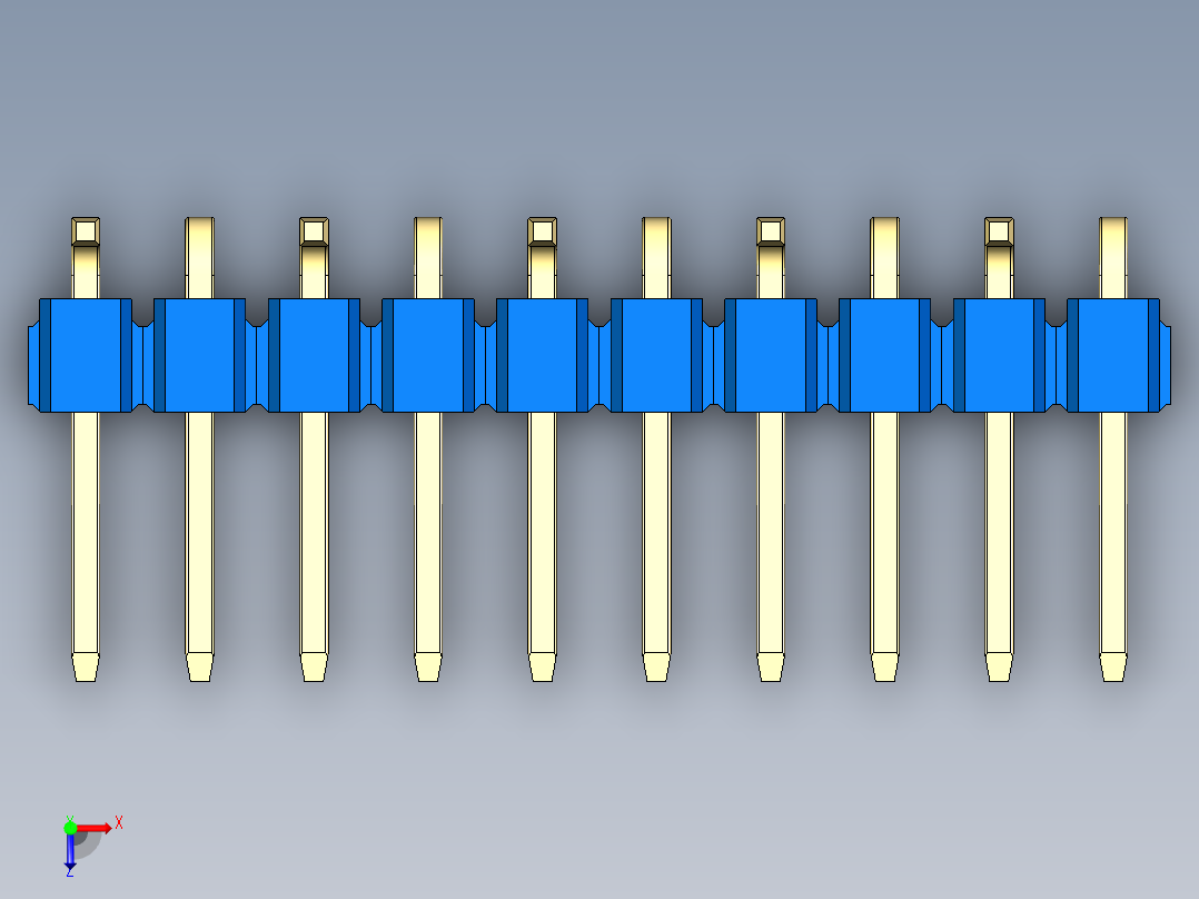 彩色公排针 100mil 2.54mm 系列-DS1022_blue_10p_100mil_Type_SMT_R1_rev1.0俯视图