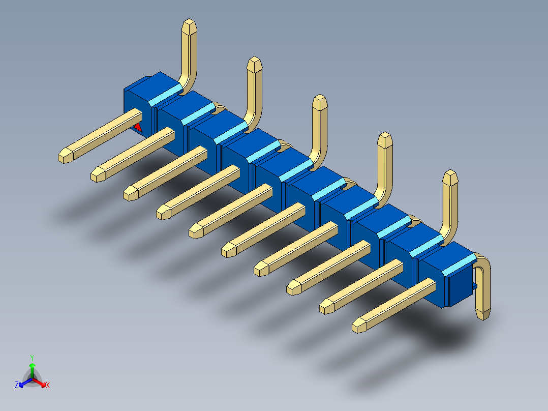彩色公排针 100mil 2.54mm 系列-DS1022_blue_10p_100mil_Type_SMT_R1_rev1.0正等轴测图