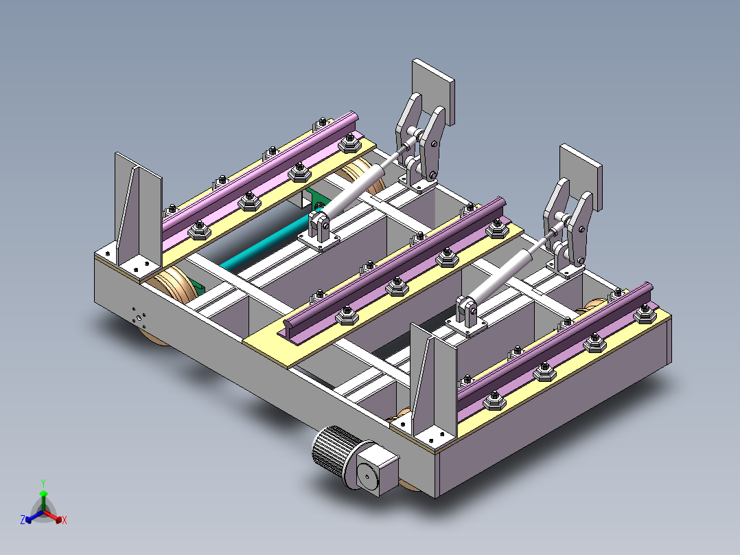 Q387-生产线摆渡小车的设计【三维SolidWorks】正等轴测图