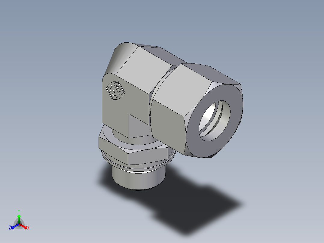 卡套式工业通用硬管接头EO_Adjustable_Locknut_elbow_WEE15ZLMORCF正等轴测图