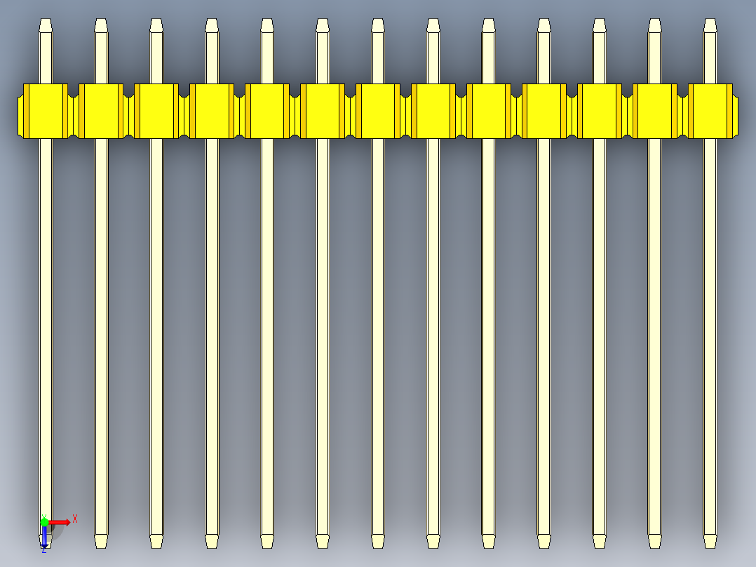 彩色公头100mil（2.54mm）系列-DS1021_yellow_3x13p_100mil_Type19_rev1.0俯视图