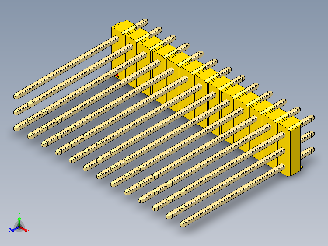 彩色公头100mil（2.54mm）系列-DS1021_yellow_3x13p_100mil_Type19_rev1.0正等轴测图