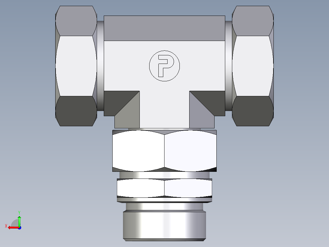 卡套式工业通用硬管接头EO_Assembled_adjustable_standpipe_branch_tee_EVT42LM71后视图