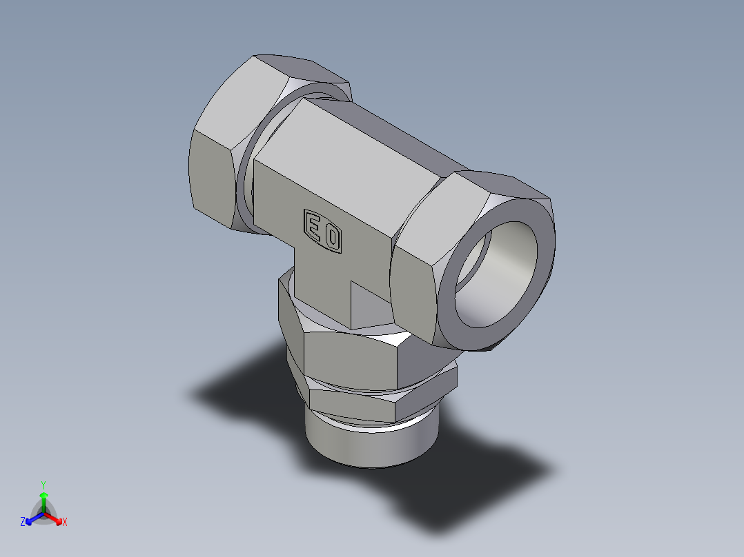 卡套式工业通用硬管接头EO_Assembled_adjustable_standpipe_branch_tee_EVT42LM71正等轴测图