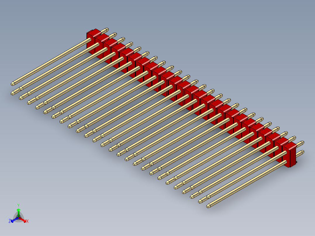 彩色公头100mil（2.54mm）系列-DS1021_red_2x25p_100mil_Type43_rev1.0正等轴测图