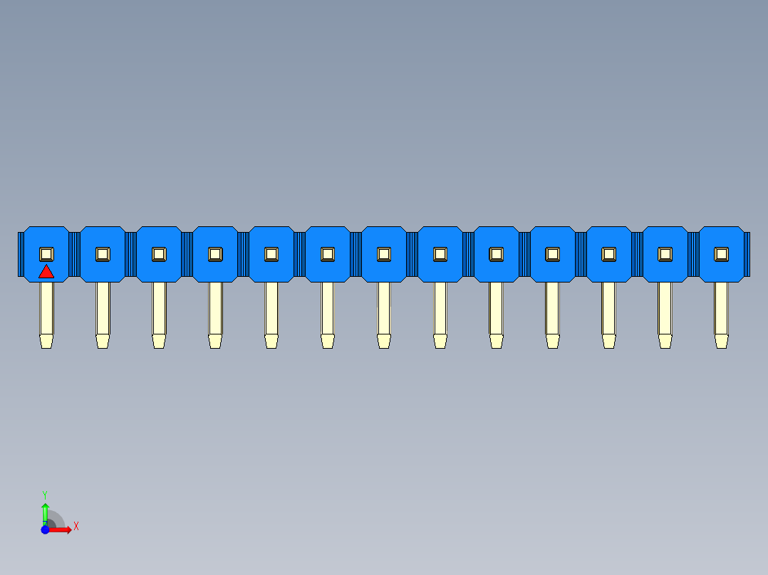 彩色公排针 100mil 2.54mm 系列-DS1022_blue_1x13p_100mil_TypeD_rev1.0前视图