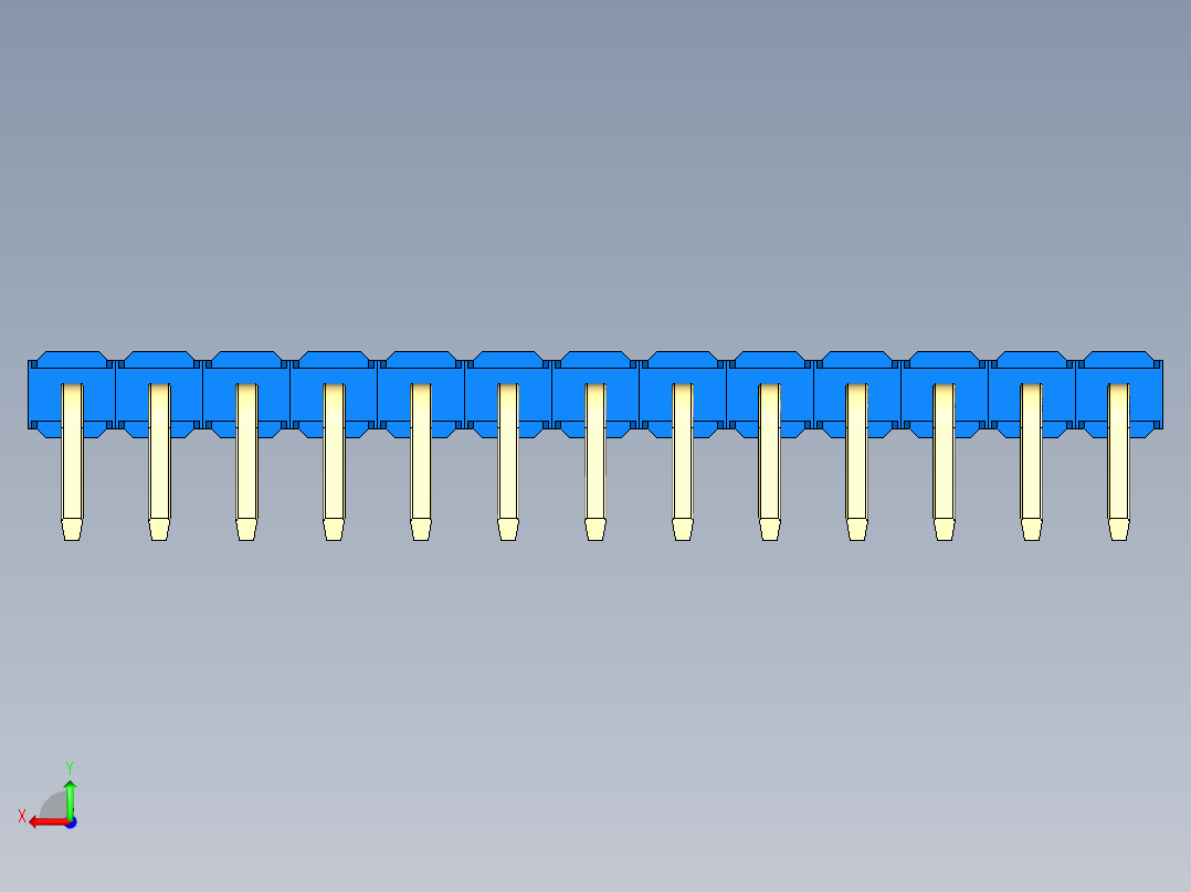 彩色公排针 100mil 2.54mm 系列-DS1022_blue_1x13p_100mil_TypeD_rev1.0后视图